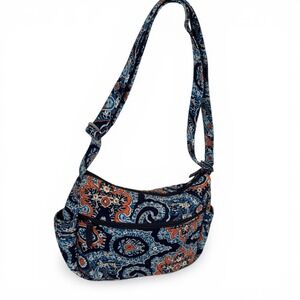 Vera Bradley Blue Orange Paisley Quilted Cotton Crossbody Shoulder Bag